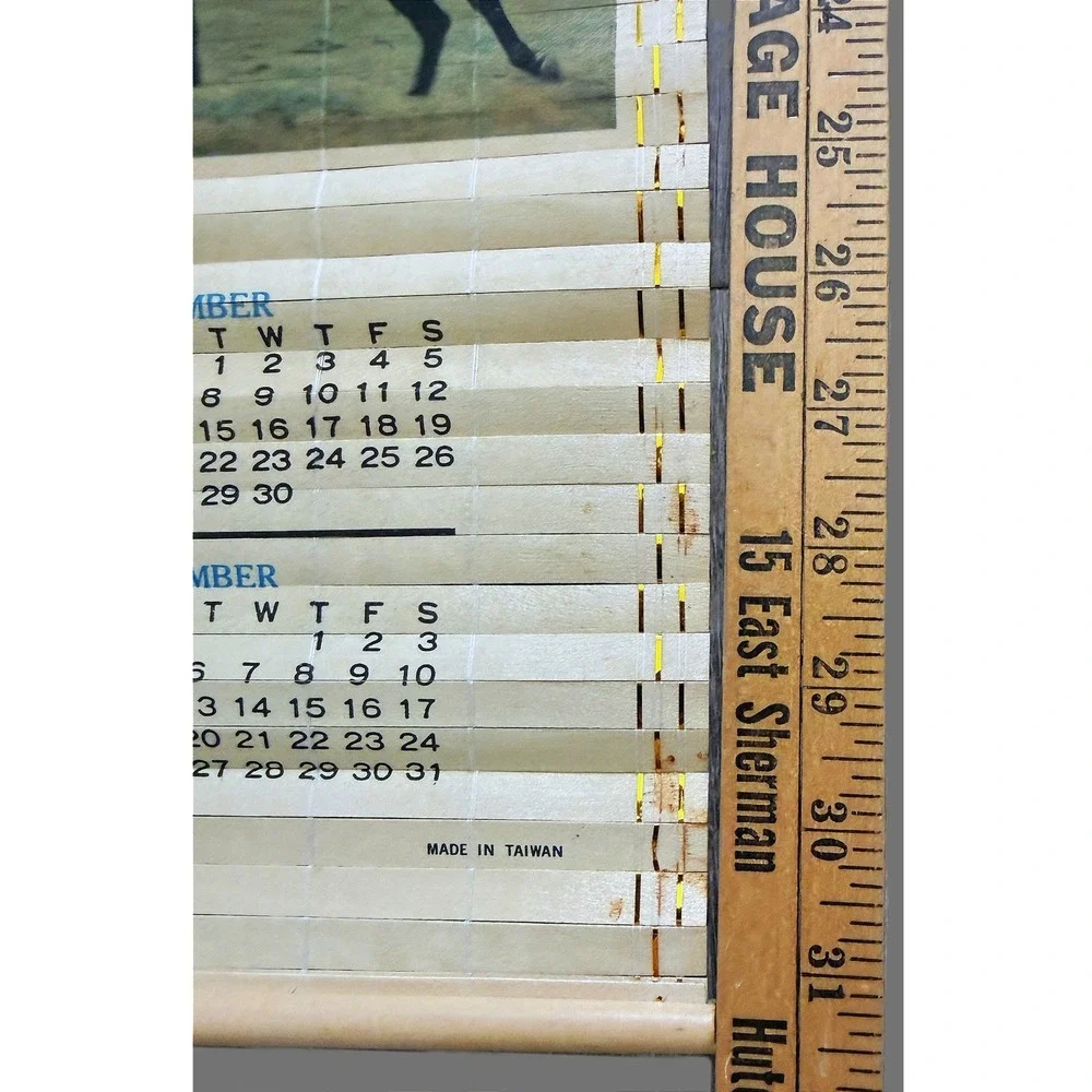 Vintage 1988-1989 Bamboo Slatted Double-Sided HORSE Calendar Roll 31.5